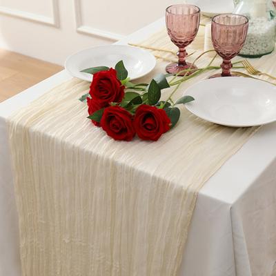 Caminho de Mesa de Gaze Boho Caminho de Mesa Rústico Amassado Elegante Caminho de Mesa para Casamento Festa de Chá de Panela Decoração de Mesa de Jantar