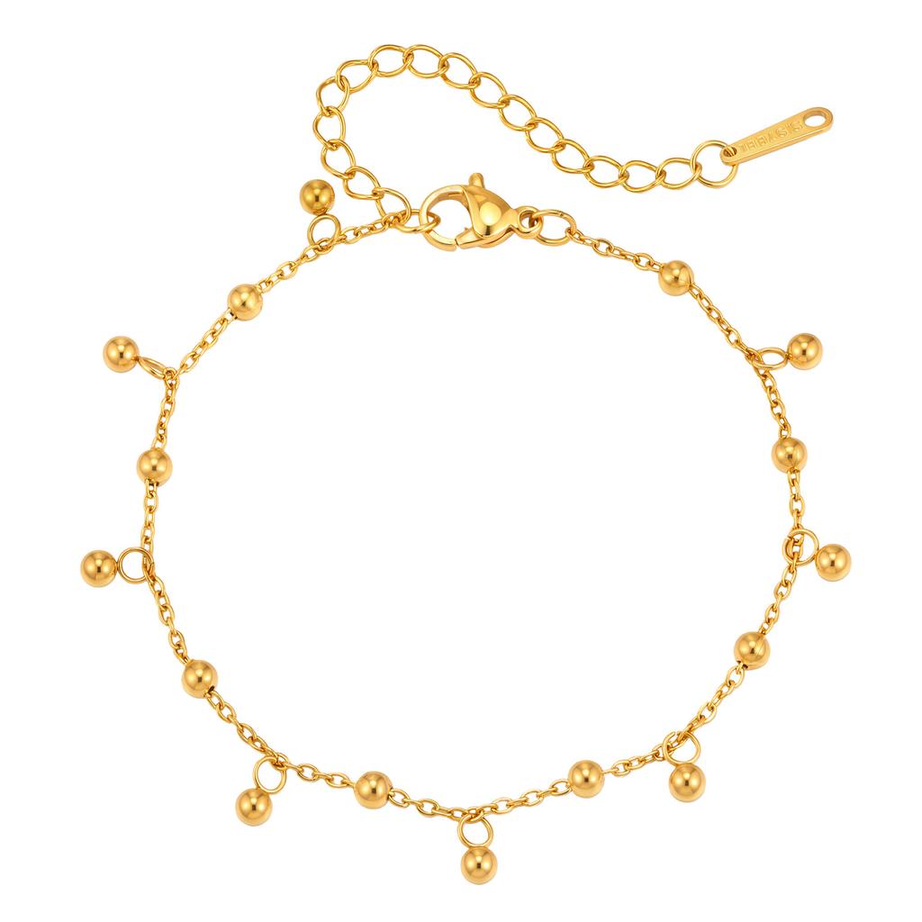 Minimalist Dangling Ball Charm Chain Bracelet 18K Gold Plated Stainless Steel Adjustable Size Daily Wear Jewelry for Female