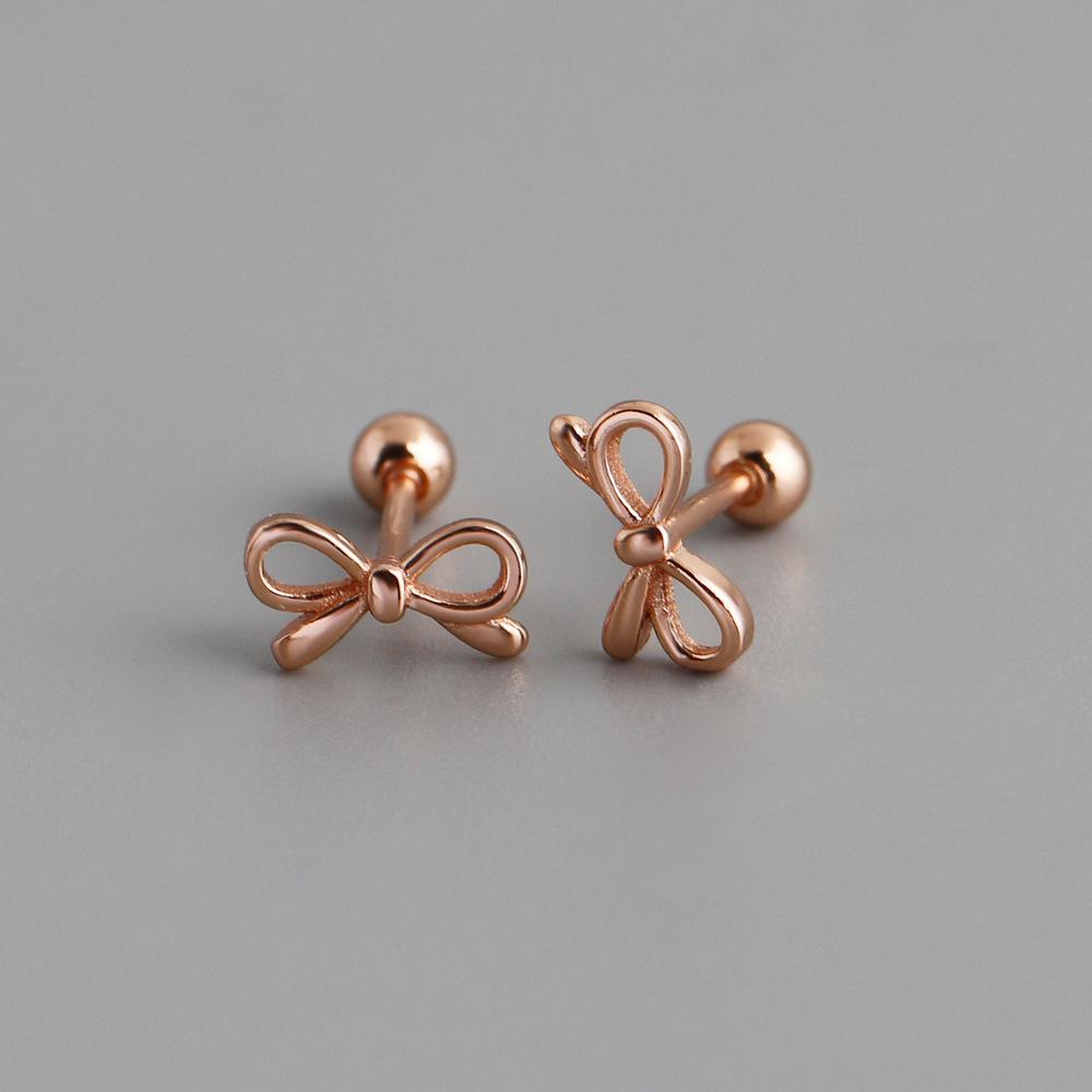 Classic Cute Jewelry Sleep Without Earrings S925 Sterling Silver Bowknot Screw Stud Earrings for Trendy Woman Gifts