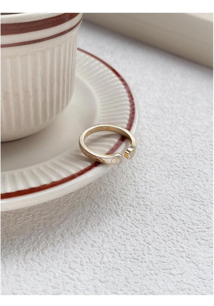 S999 Sterling Silver Gold-Painted Lucky Cat Paw Ring: Cute & Exquisite Design, Light Luxury Open Ring for Women