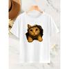 Women Cute Peeking Orange Cat Print T-Shirt Round Neck Short Sleeve Spring Summer Autumn Pet Lover Casual Stretchy Machine-Washable Top
