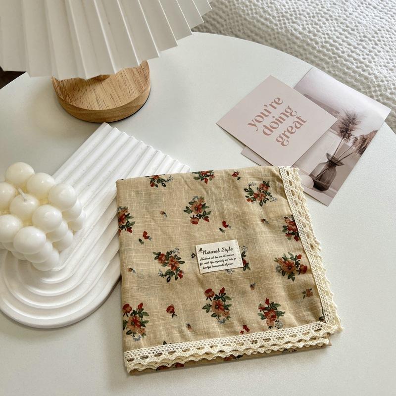 60CM Floral Small Square Scarf Women's Korean-Style Artistic Small Scarf Decorative Cotton Scarf Hair Band Square Hijab