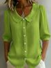 European and American design sense niche commuter linen new spinning shirt short sleeve loose v-neck women's summer