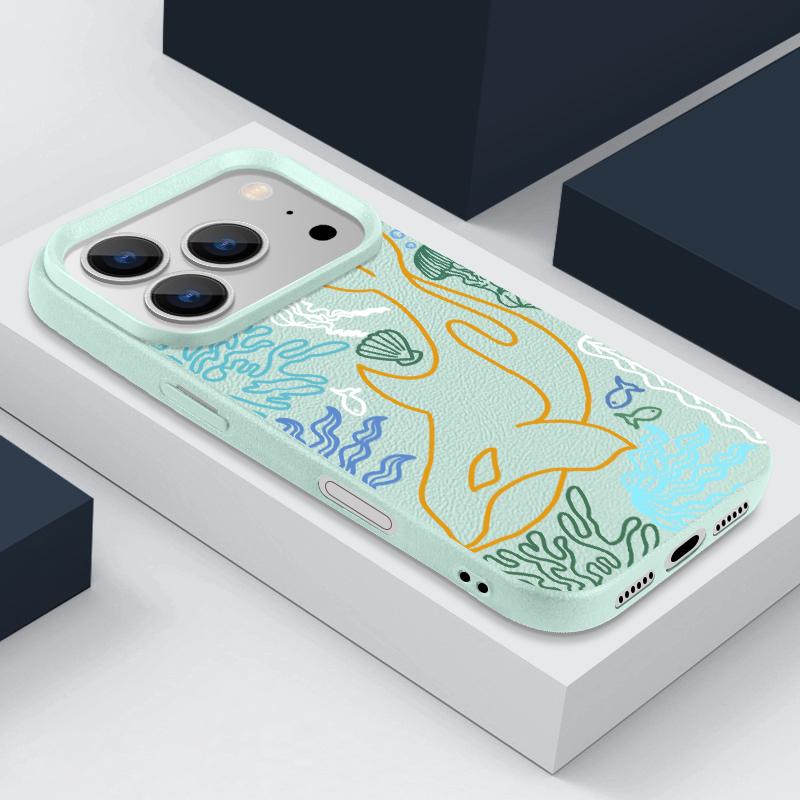 Trendy Ocean Style Whale Pattern Case For iPhone 17 16 Pro Max Luxury Leather Texture Matte Silicone Cover For iPhone 15 14 13 Pro Max 11 16e 17e