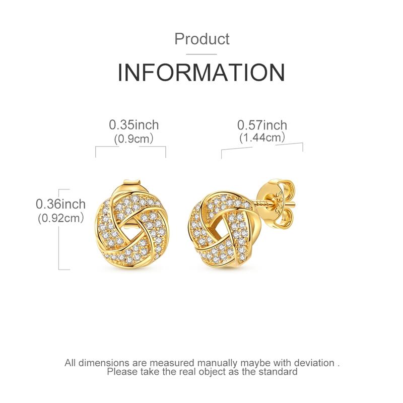 Original 925 Sterling Silver Shine Golden Twist Knot Zircon Stud Earrings For Women Engagement Party Wedding Jewelry Gift