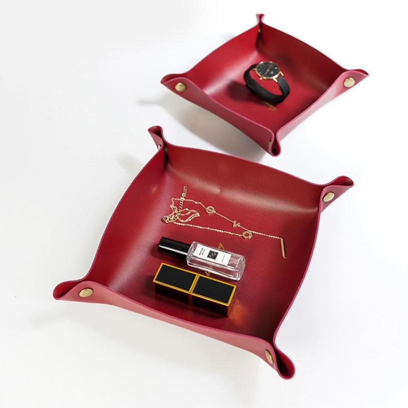 Pu Leather Storage Box Desktop Storage Tray Folding Organizer For Jewelry Key Coin Nordic Home Table Decoration SNHX03