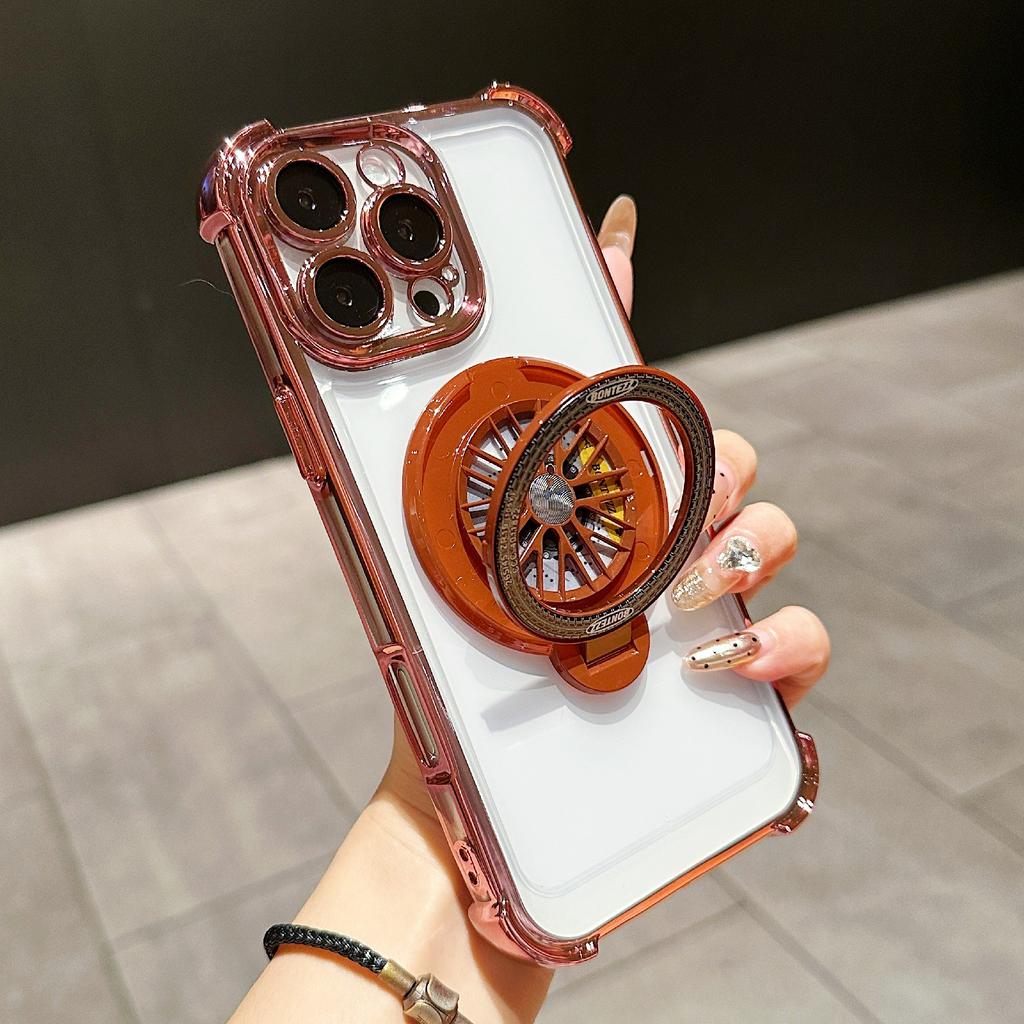 For iPhone 16 Pro Magnetic Case Rotating Fidget Spinner Kickstand PC+TPU Airbag Mobile Cover