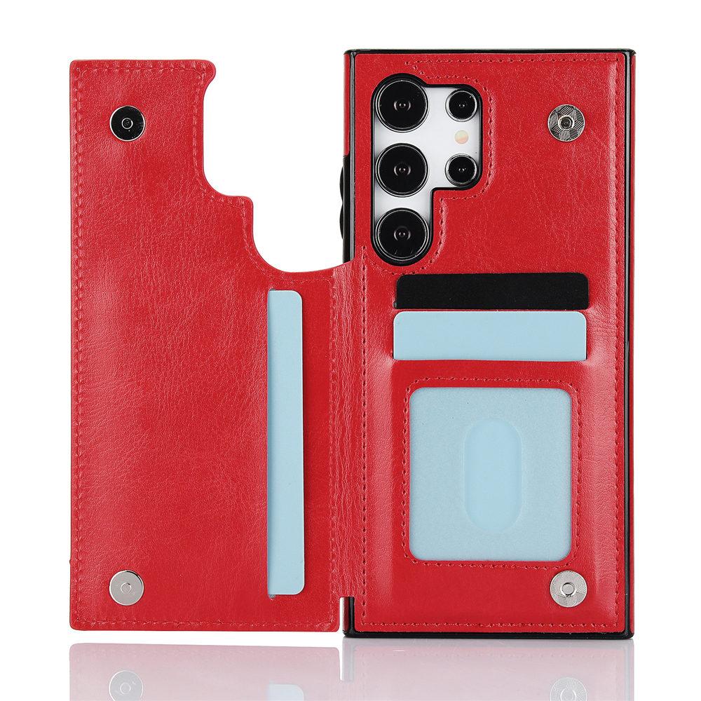 

Кожаный чехол-книжка с двойной кнопкой, слотом для карт и подставкой для Samsung Galaxy S25 S24 Ultra S23 Plus S24FE S22 S21 S20 Note 20 For Galaxy S25 красный