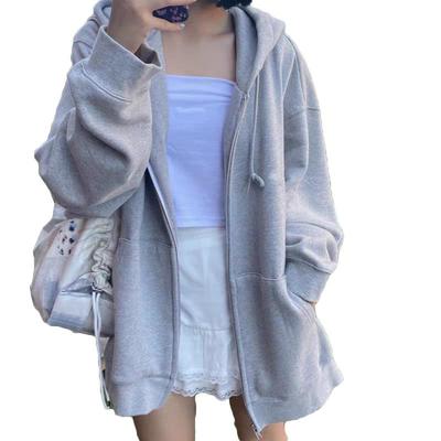Damskie luźne bluzy z kapturem, oversize, jesień, zima, jednolity kolor, długi rękaw, bluzy z kapturem, damskie kieszenie zapinane na zamek, płaszcze, odzież