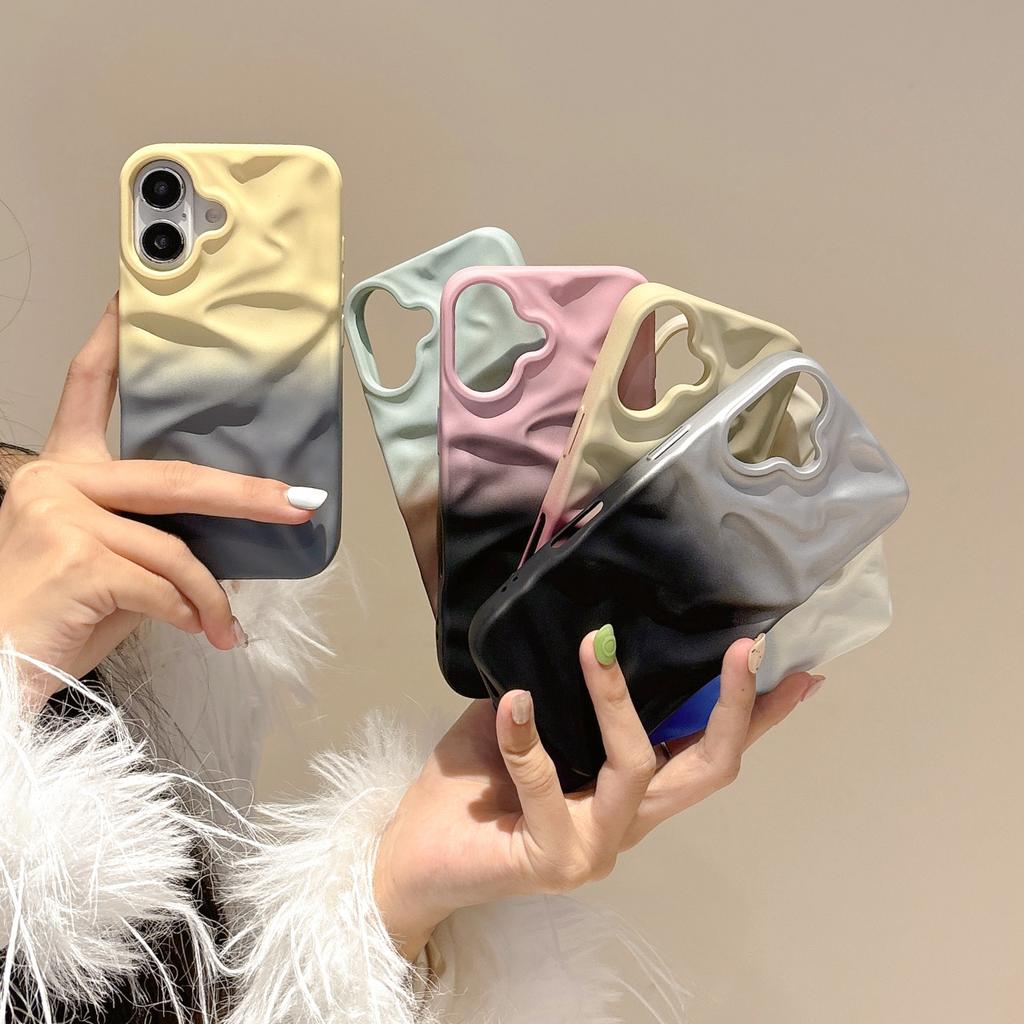 Advanced sense three-dimensional folds gradual change mobile phone case for apple 16promax new iphone15/14/13 tide