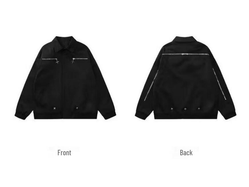 2025 American Retro Men's Workwear Style Metal Zipper Jacket – Trendy, Loose, and Versatile Design