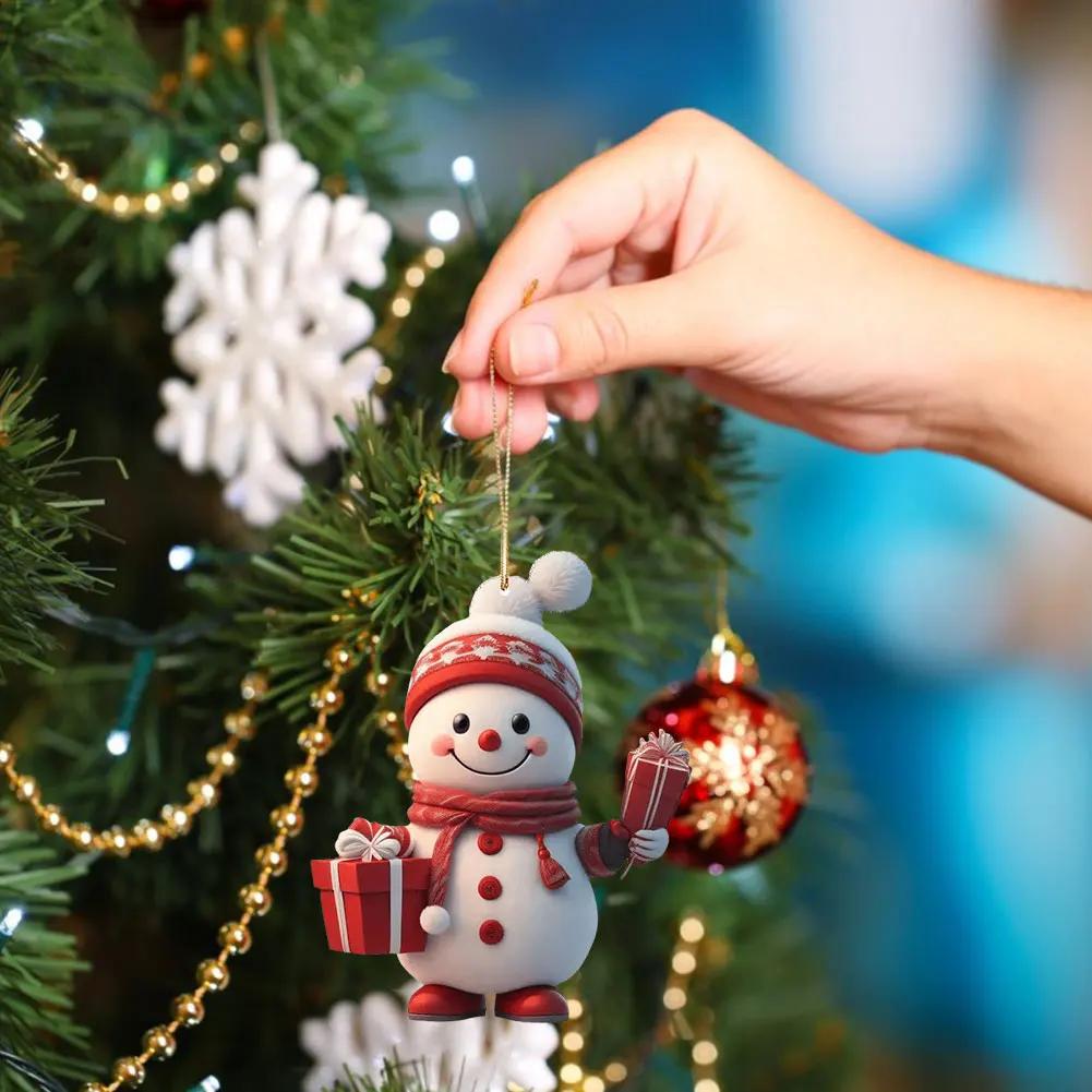 1-5PCS Snowman Christmas Tree Pendant 2D Acrylic Xmas Tree Decoration Cute Hanging Ornaments Decorative for Window Fireplace Car