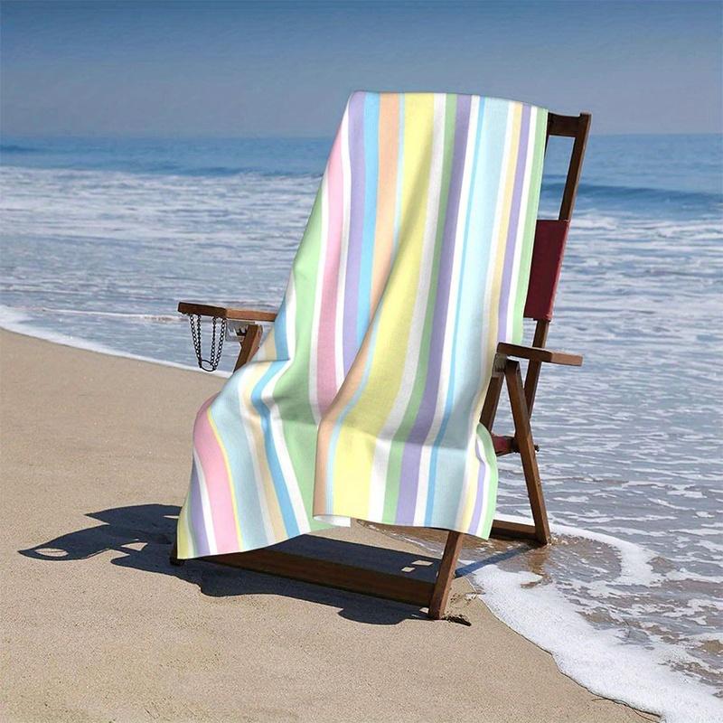 Beach Towel Colorful Stripes Printed Pattern Sun Protection Windproof Suitable For Pool Camping Travel Blanket