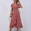 European and American summer floral new vacation short-sleeved temperament waist v-neck wrap dress