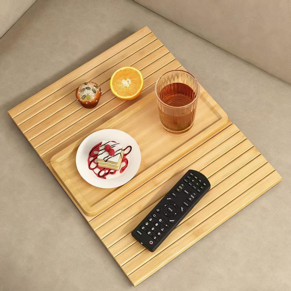 Faltbare Bambus-Sofa-Armlehnen-Tablett für Snacks und Getränke - Frühstückstablett aus Massivholz