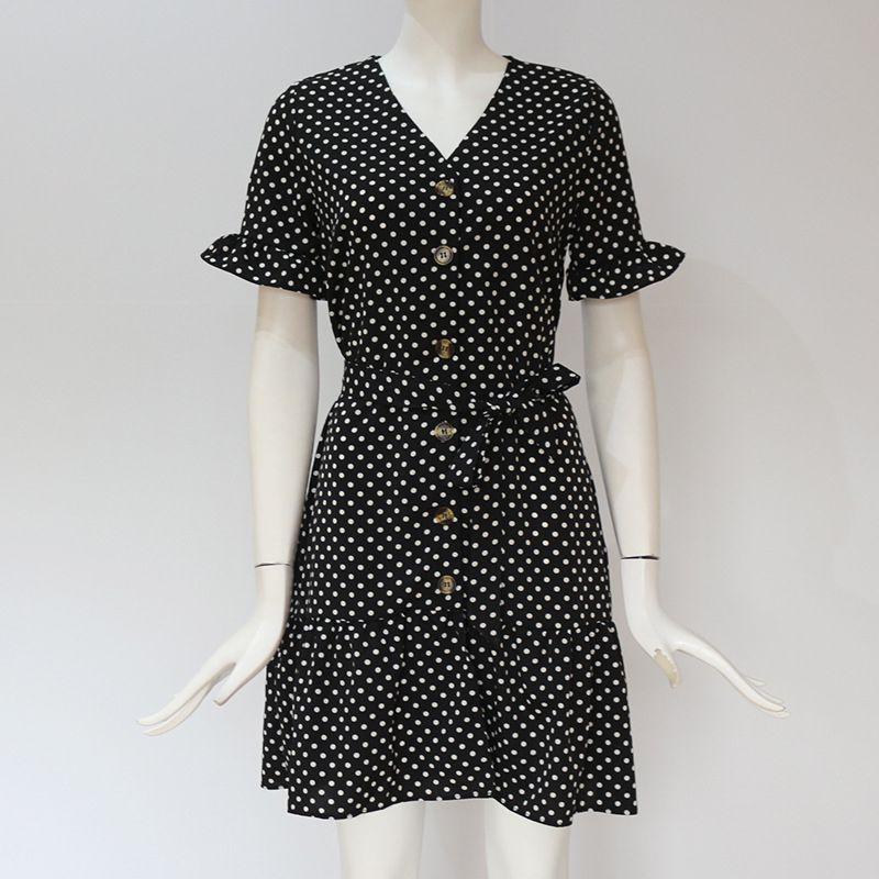 Timeless Ladies Womens Polka Dot V-neck Short Sleeve Summer Shirt Dress In Premium Quality