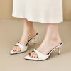 Fashion Patent Leather Sandals and Slippers Women's Fashion and Versatile Summer New Pointed Toe Stipple Heel Outward Wear High Heels