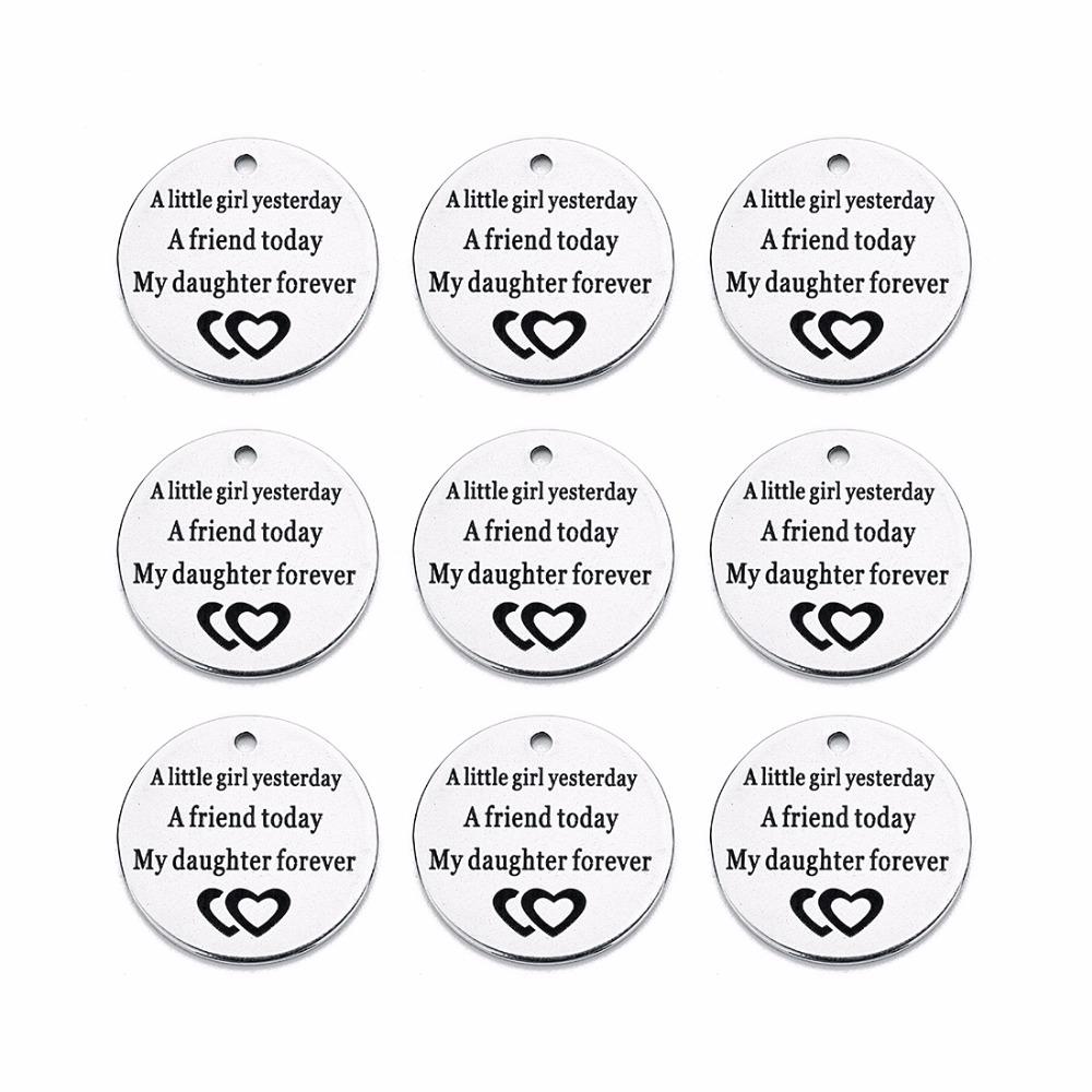 Louleur 10 Styles Stainless Steel Rhodium Pendants Stamping Tag Round Letter Charm Pendant for DIY Necklace Bangle Makings