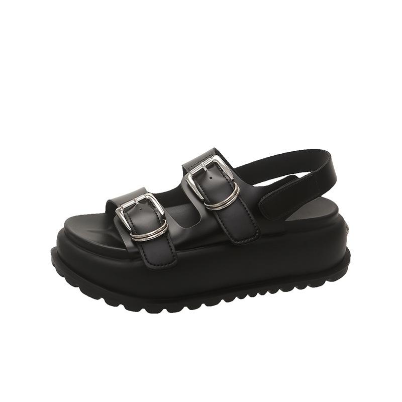 Black One-word with Sports Platform Sandals Women's 2025 New Summer Wear Light Soft Sole Heightening Roman Shoes