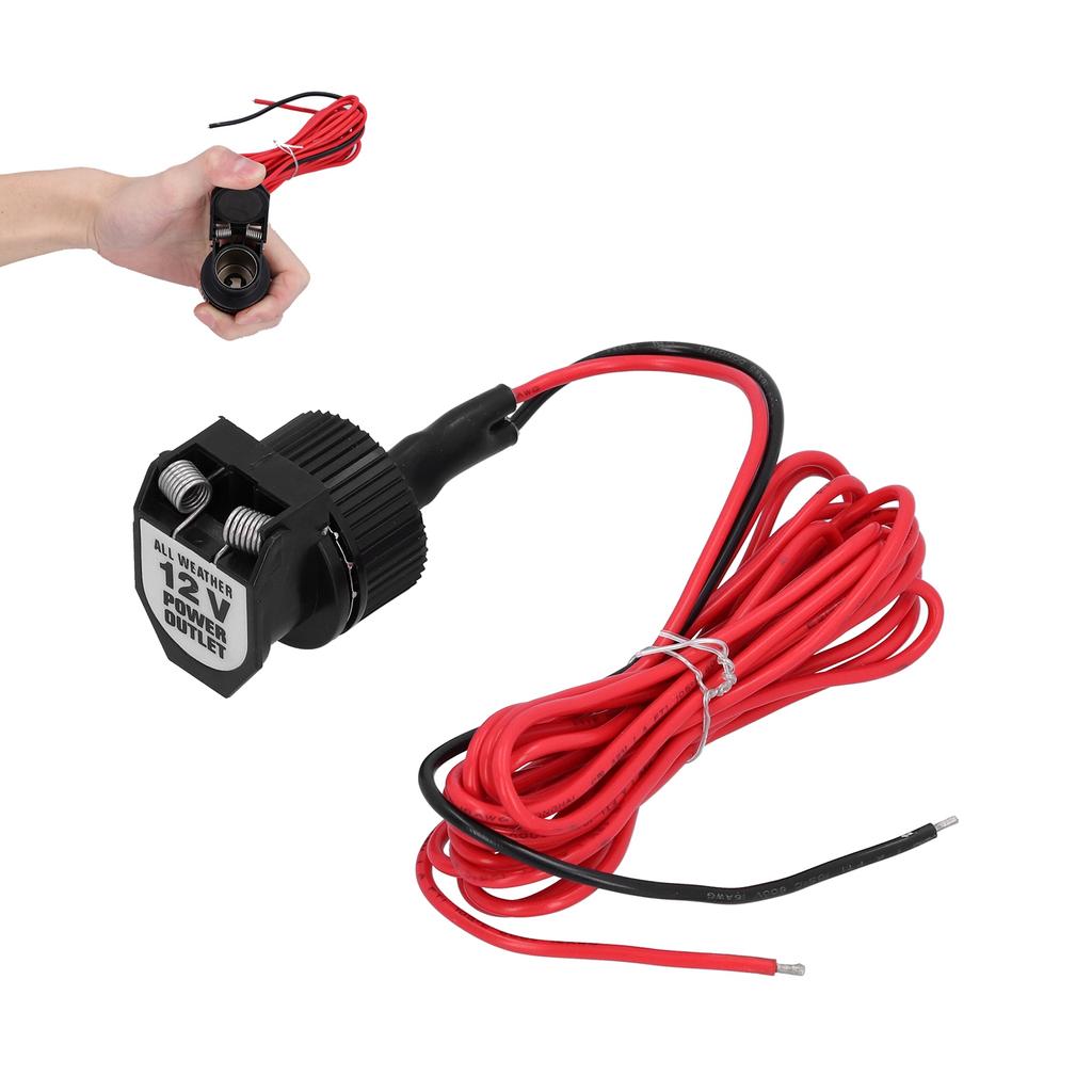 12V Car Cigarette Lighter Socket Adapter ID 21mm 0.8in Black with Spring Cover for Motorcycles Boats