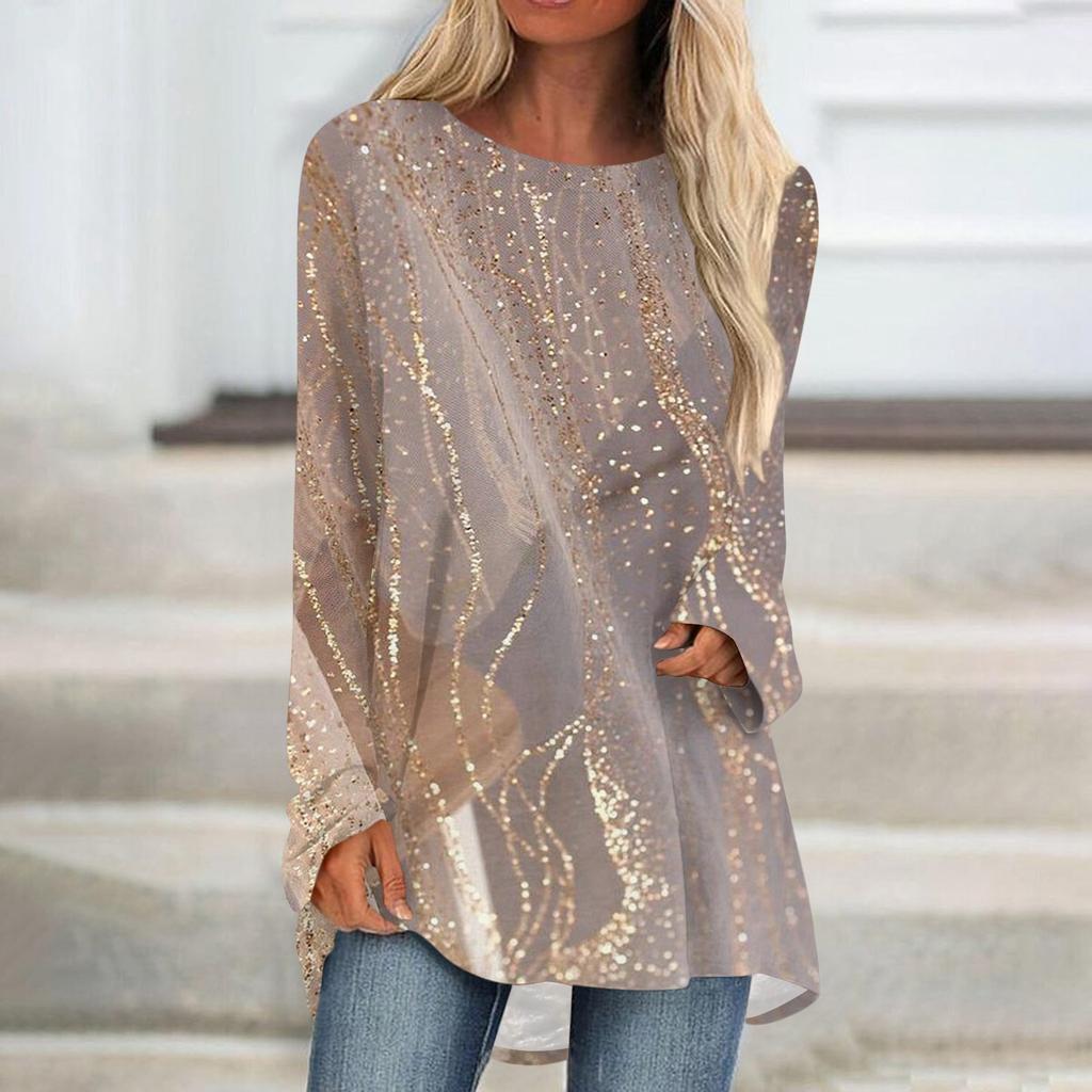 Modisches, lässiges, langärmliges T-Shirt mit Rundhalsausschnitt und Aufdruck für Damen in Übergröße