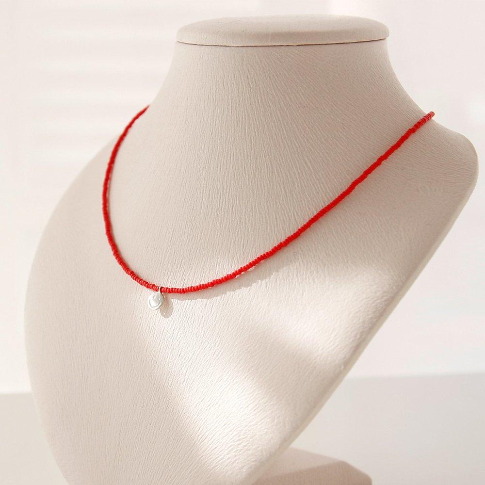 J.Lauren N0925 Crimson Bead Smile Silver Chokerhalsband