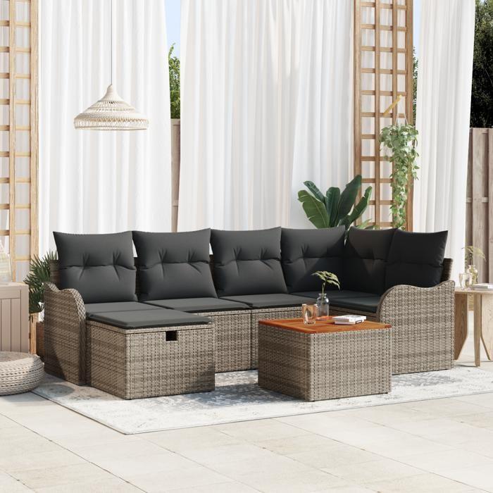 VidaXL Ensemble de canapé de jardin 7 pièces avec coussins gris en poly rattan 3359482