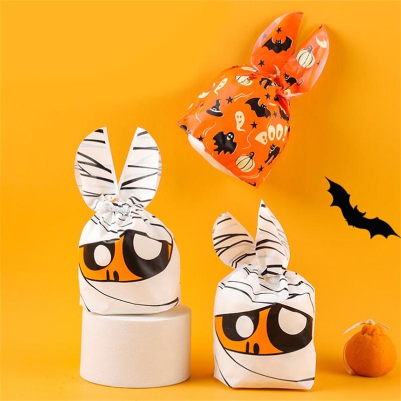 10/50 Stück Frohes Halloween Hasenohr Keks Plastiktüten Süßigkeiten Geschenktüten Kekse Snack Backen Verpackung Halloween Partyartikel