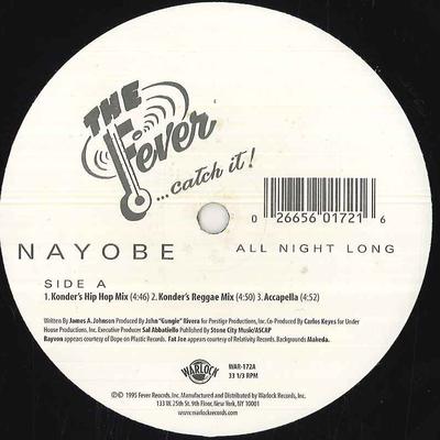 12-tums skiva NAYOBE - All Night Long WAR172 Fever Records, 1995 USA Rap & Hip-Hop/R&B Begagnad
