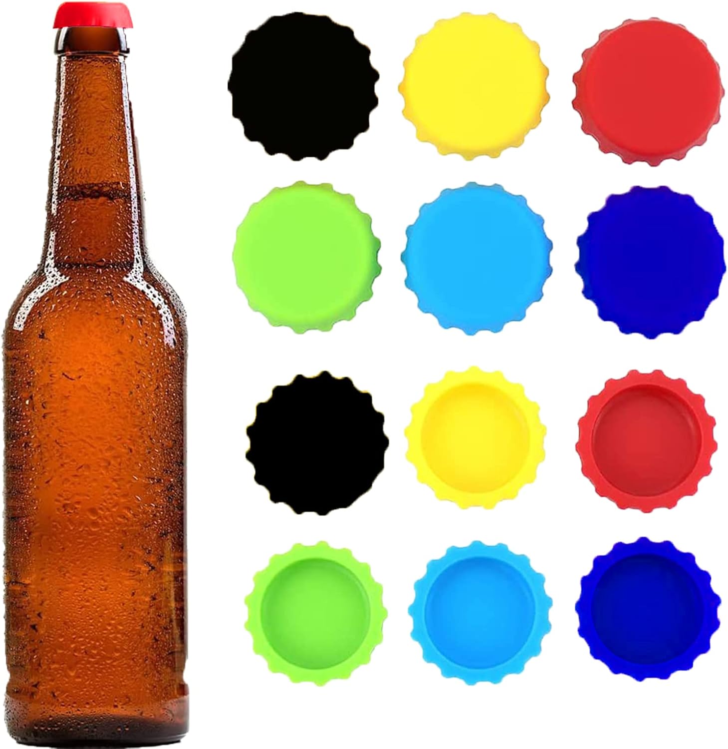 

Bottle Caps,Beer Bottle Caps Silicone Reusable Soda Bottle Stopper Hat Sealer Cover for Beverages, HomeBrew, Kitchen Gadgets,Prevent Spillage,BPA-Free 6 Pack