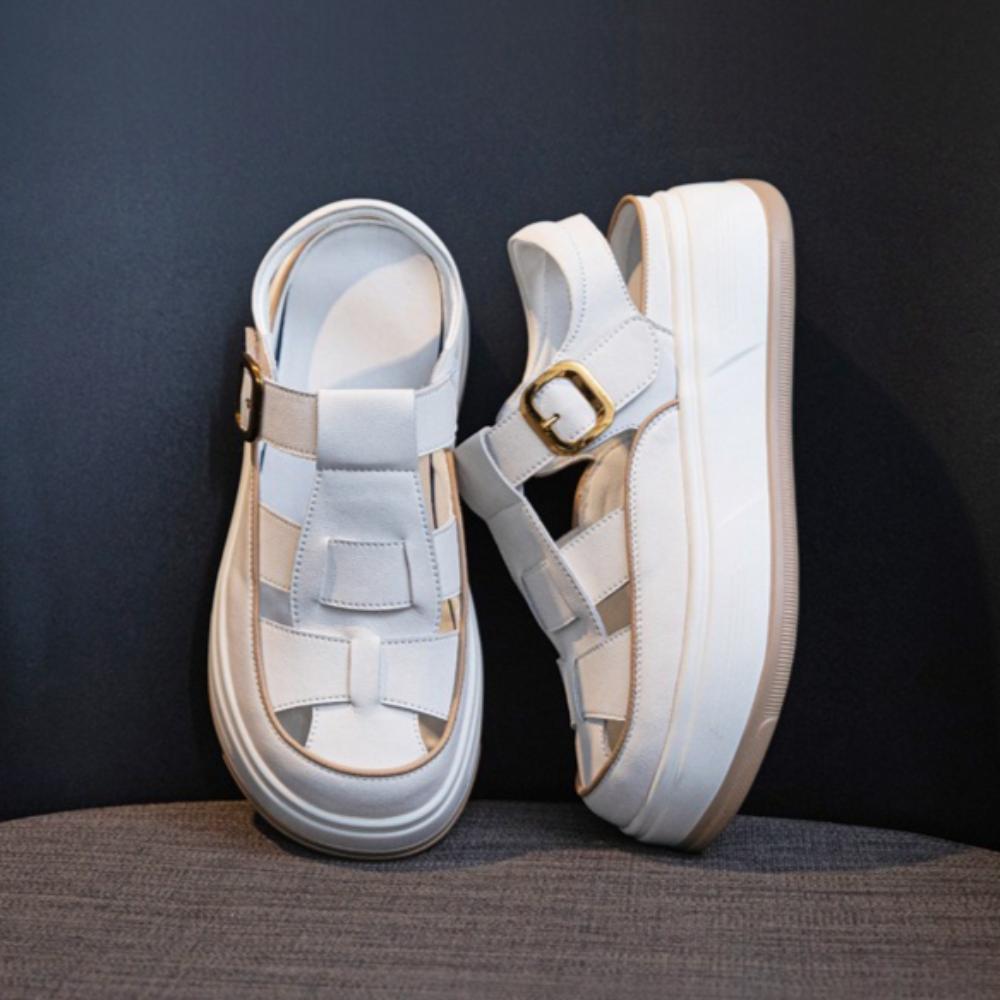 Sandale cu platformă pentru femei, din piele, romane Baotou, sandale pentru femei, vara 2025, noi, cu goluri, pantofi pentru femei, sandale casual