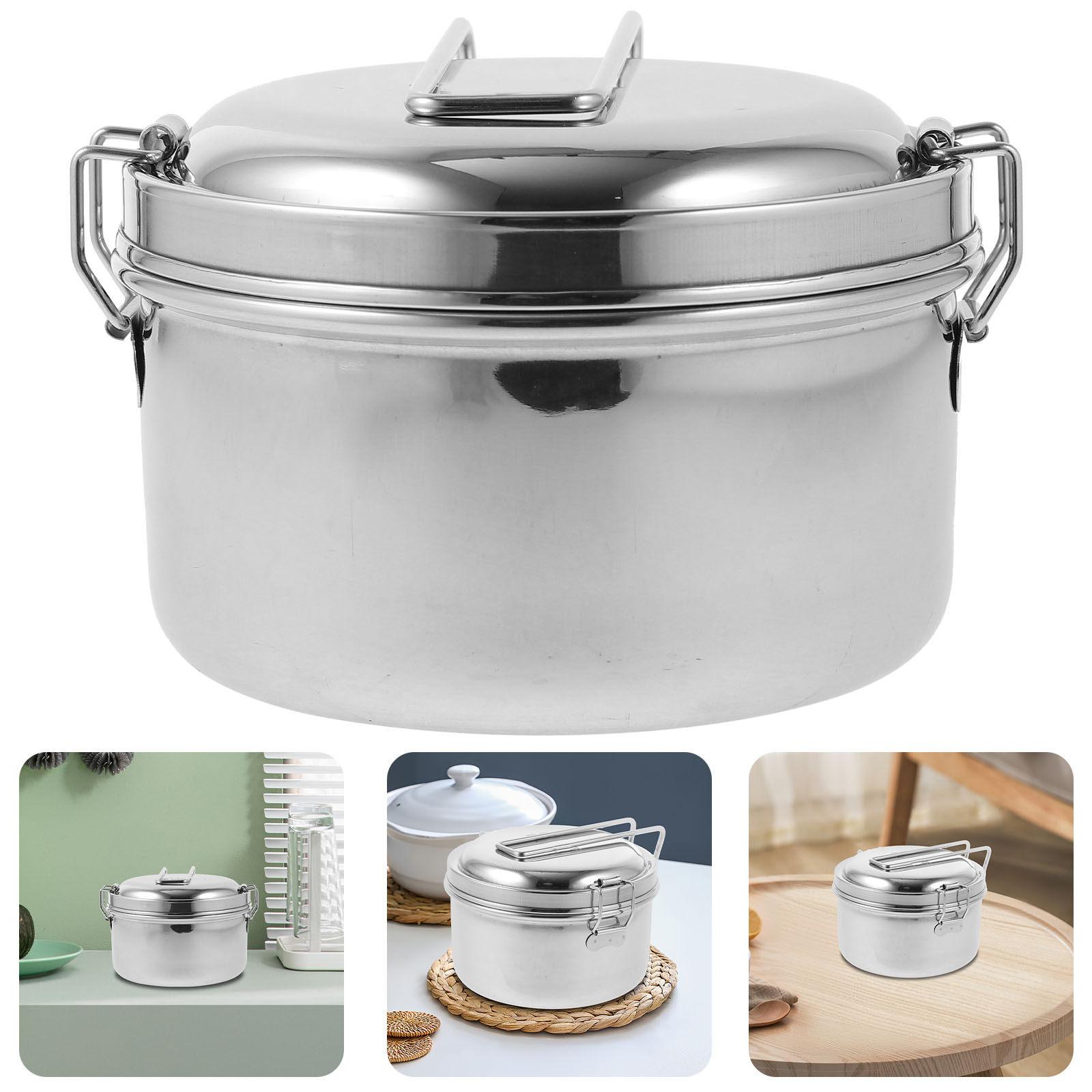 304 Stainless Steel Round Lunch Box Japanese Style Double Layer Leak-proof Divided Bento Box Large Capacity For Picnic серебряный