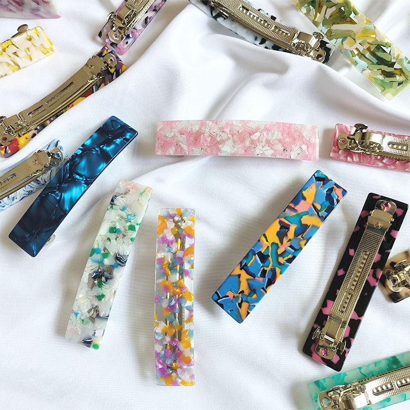 Koreanische Neue Florale Essigsäure Haarnadel Mode 10,5 cm Langer Streifen Federklemme Französische Pferdeschwanzklemme Haaraccessoires