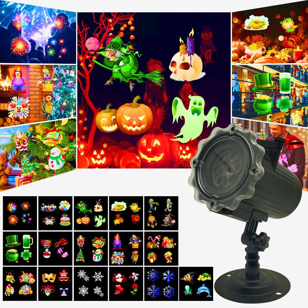 Christmas Halloween Lights Projector Waterproof Indoor Motion Remote Control LED 16 Slides Holiday Lamp Party Outdoor Garden House Room Night Light
