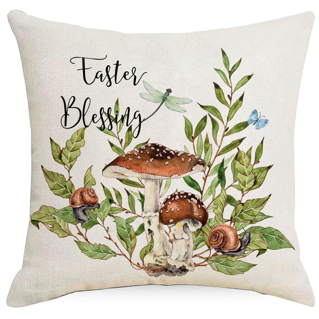 New Easter Pillow Case Rabbit Easter Egg Printed Linen Home Fabric Sofa Pillow Car Cushion
