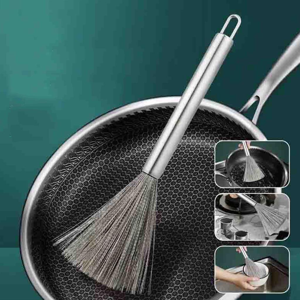 Stainless Steel Pot Brush Effective Oil Stain Removal Non Stick Cookware Scrubber Brush for Kitchen