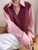 Women's College-Style V-Neck Knit Vest - Retro, Versatile, Loose-Fit Sleeveless Sweater for Autumn/Winter