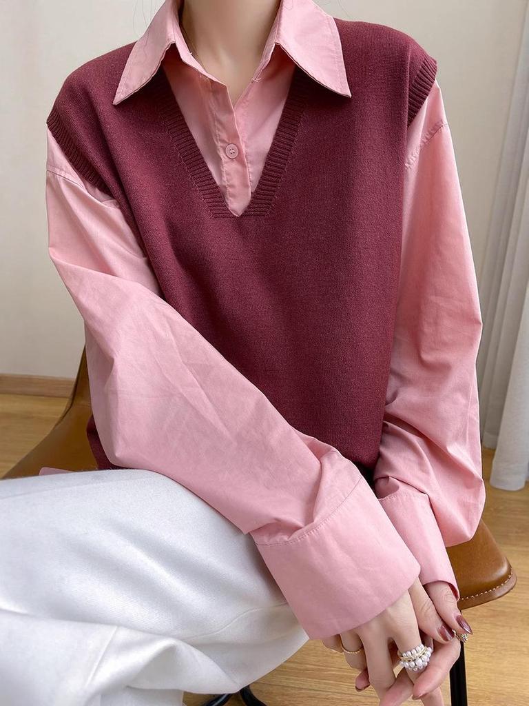 Women's College-Style V-Neck Knit Vest - Retro, Versatile, Loose-Fit Sleeveless Sweater for Autumn/Winter