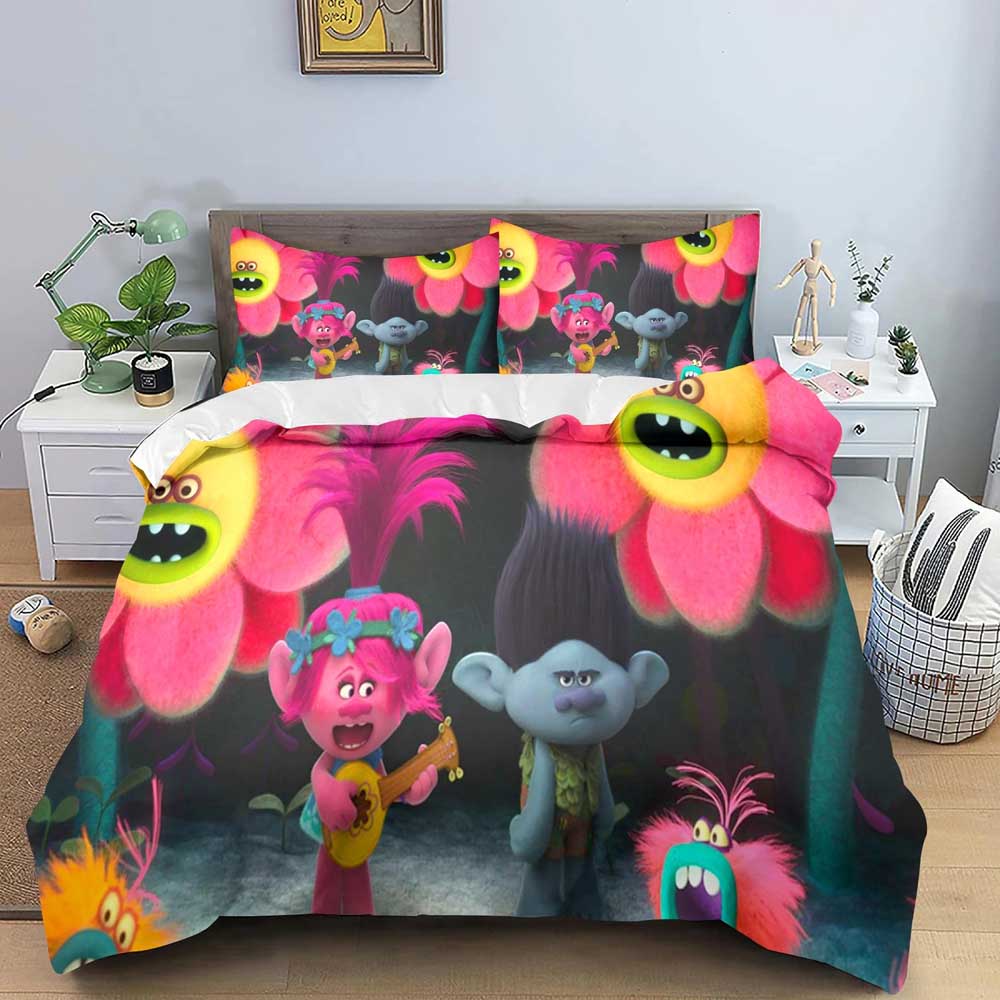 Modisches Cartoon Trolls Süßes Mädchen Bettwäsche Set Einzelbett Doppelbett Vollgröße Queen Size King Size Bettwäsche Set Kinderzimmer Bettbezug Sets Bettlaken Set