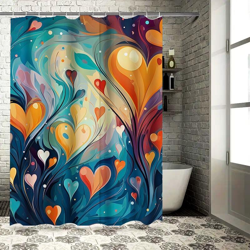 Rideau de douche Art Cœurs Colorés en Spirale pour Décoration de Salle de Bain