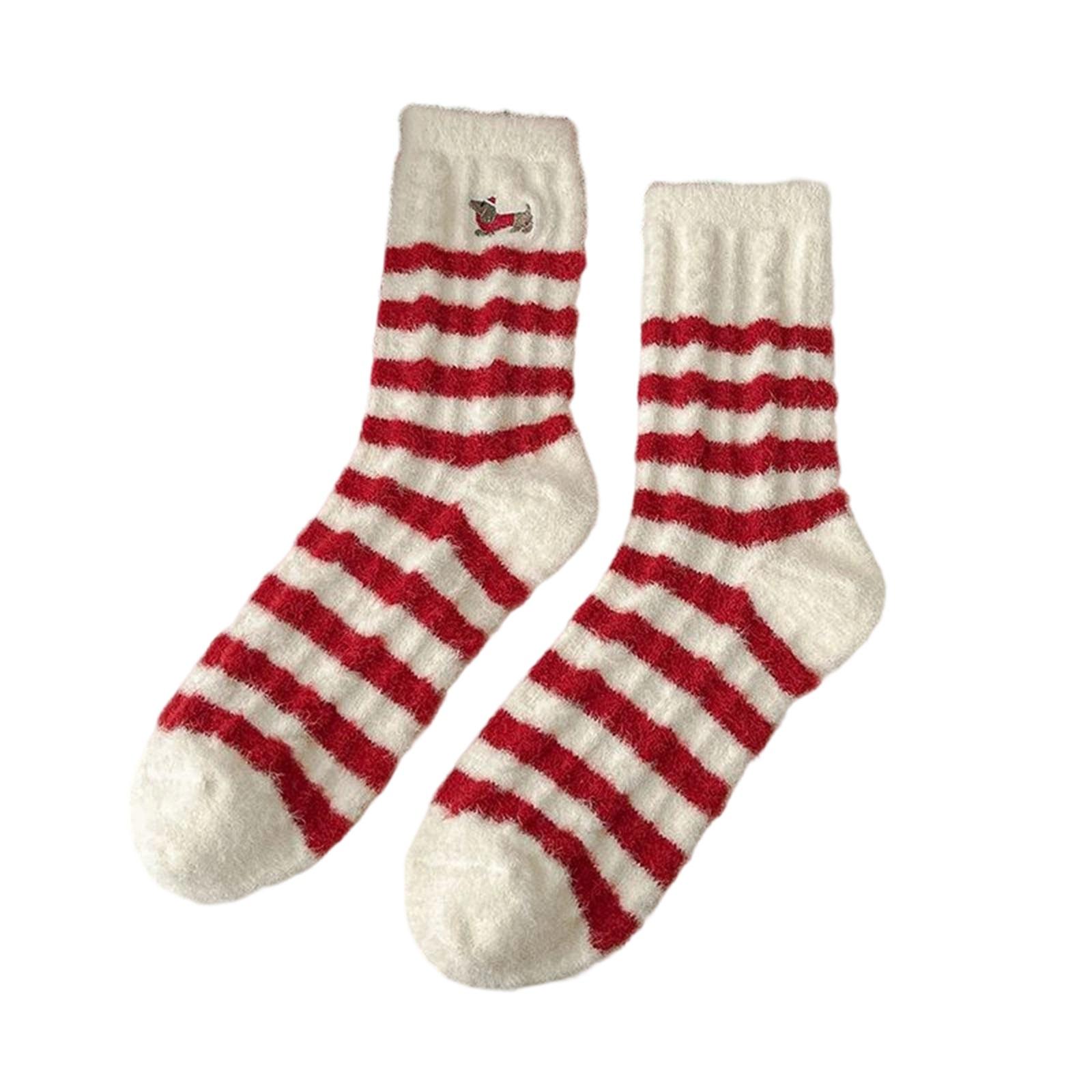 

Носки из кораллового флиса для женщин на зиму, утолщенные и теплые красные рождественские носки с добавленным флисом One Size