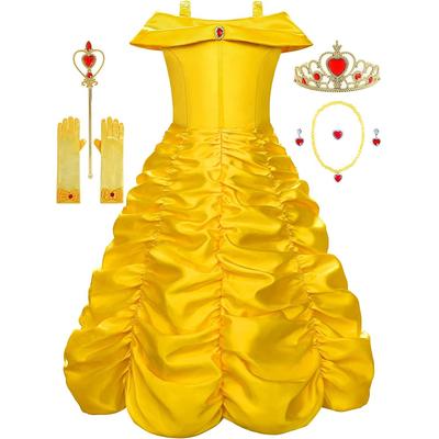 Prinzessin Dress Up Kleidung Halloween Schöne und Biest Kostüm für Mädchen Cosplay Geburtstag Outfit Gelb 3-10 Jahre