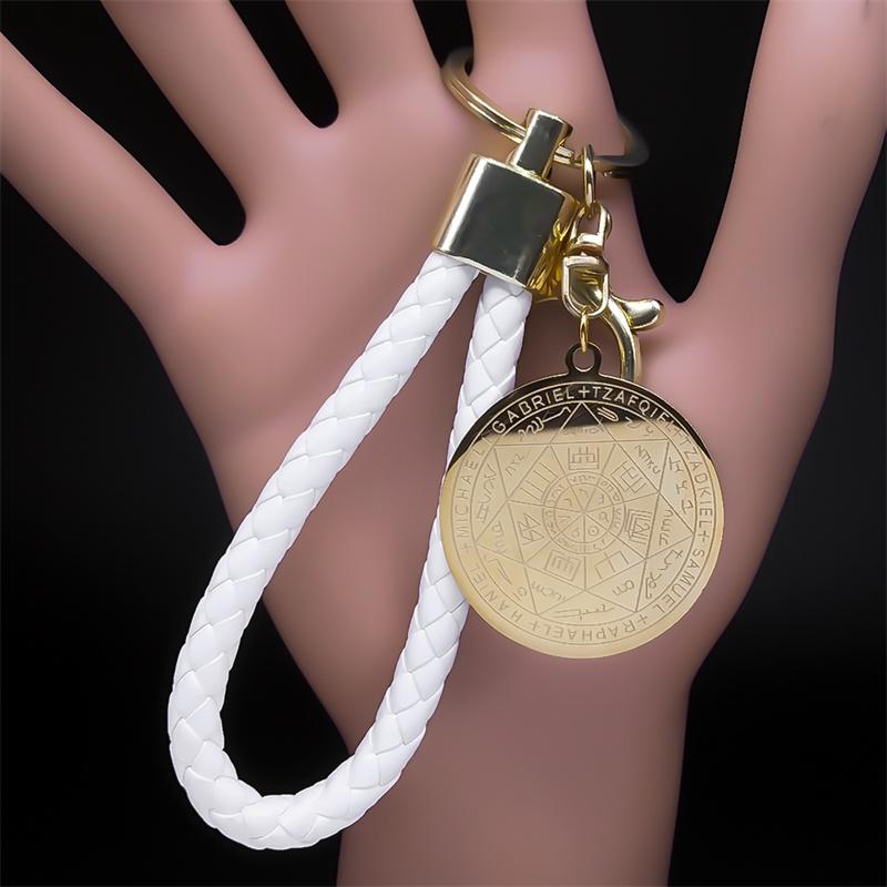 Seven Archangels Medal Angel Amulet Keychain Holder Stainless Steel Seal of Solomon Talisman Pendant Keyring Jewelry K1162S01
