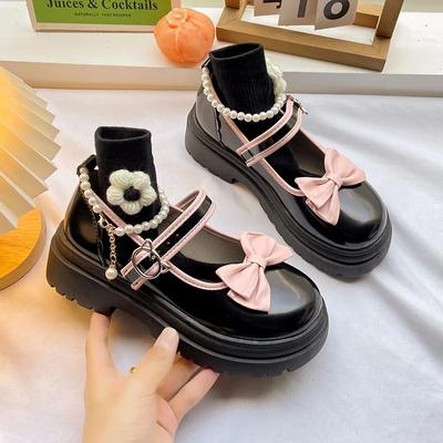 2024 Pumps Women Shoes 2024 New 2024 Anti-Slip Bow Sweet Mary Jane Shoes Platform Lolita Shoes Retro Round Toe Women's