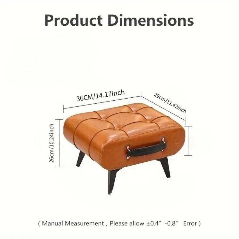 A High-quality Oil-and-wax Leather Low Stool, Footstool, Leather Footrest Stool, Stylish Multifunctional Sofa Side Piece