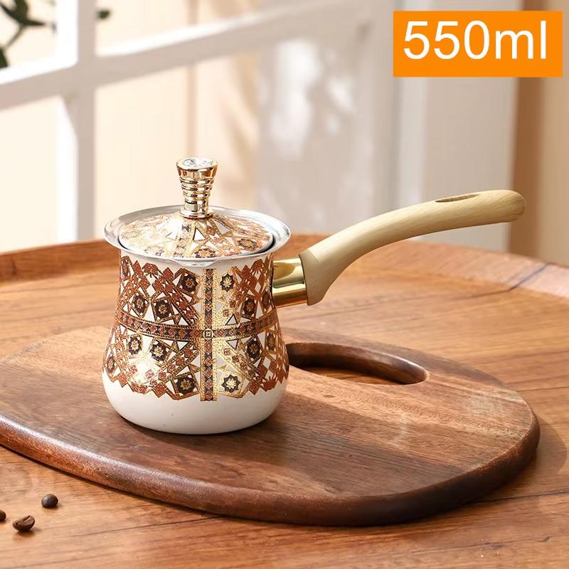Stainless Steel Coffee Pot with Lid Chocolate Butter Milk Cup Coffee Tea Melting Jug Moka Pot for Office Home Kitchen