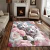 1 stk Hvit Tiger Rosemønster Gulvmatte Moderne Kjøkken Polyester Teppe Sklisikkert Fargerikt Innendørs Teppe, For Hjem Baderom Soverom Stue Dekor