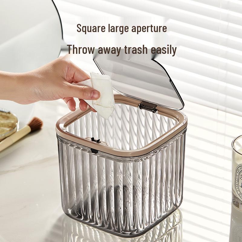 He Dou C Desktop Trash Can with Lid - Mini Paper Basket for Dining Table, Desk, or Dressing Table