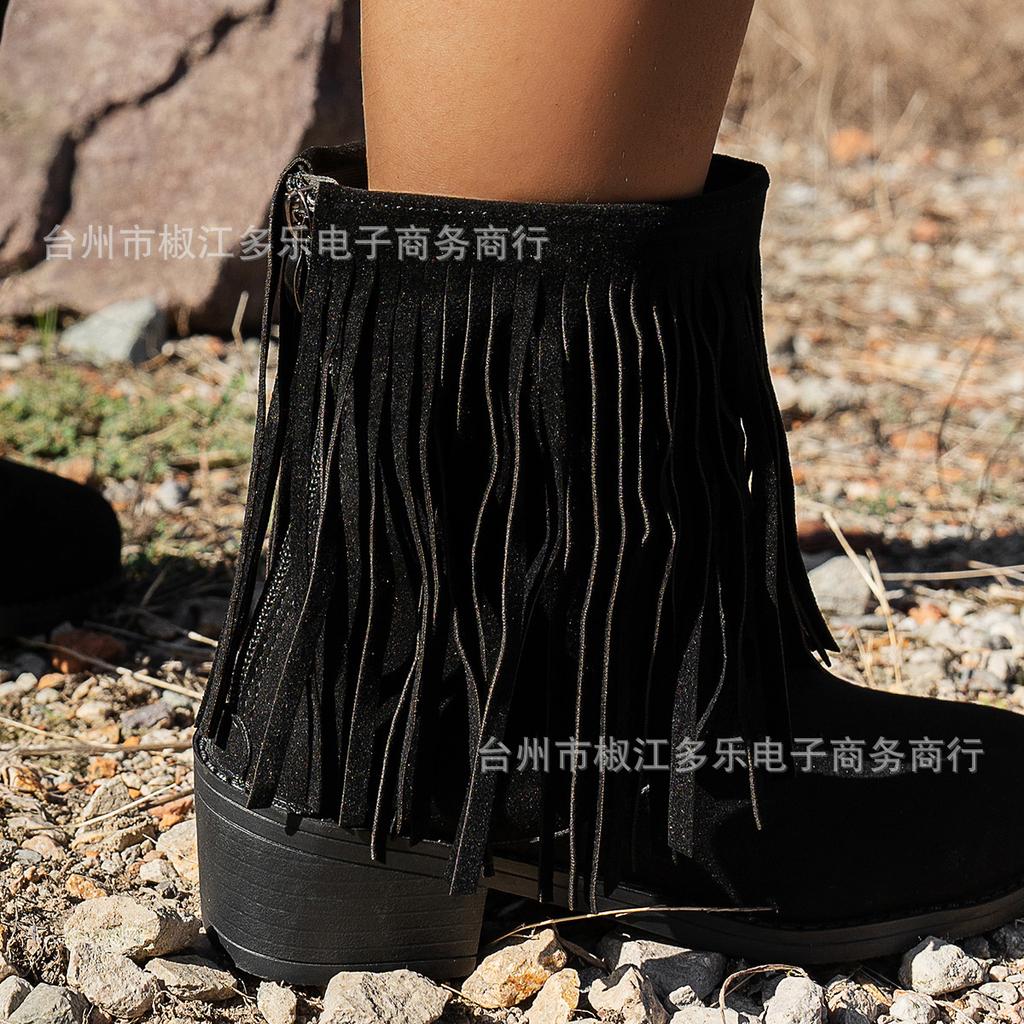 2025 direct sales European and American large-size foreign trade round head fringed fashion short boots women's autumn and winter fashion boots