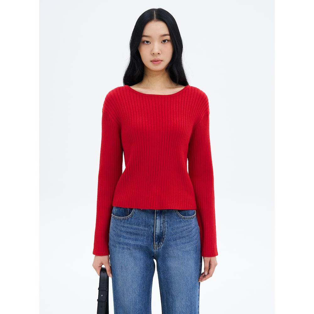 8 Seconds Boat Neck Ribbed Pullover Red